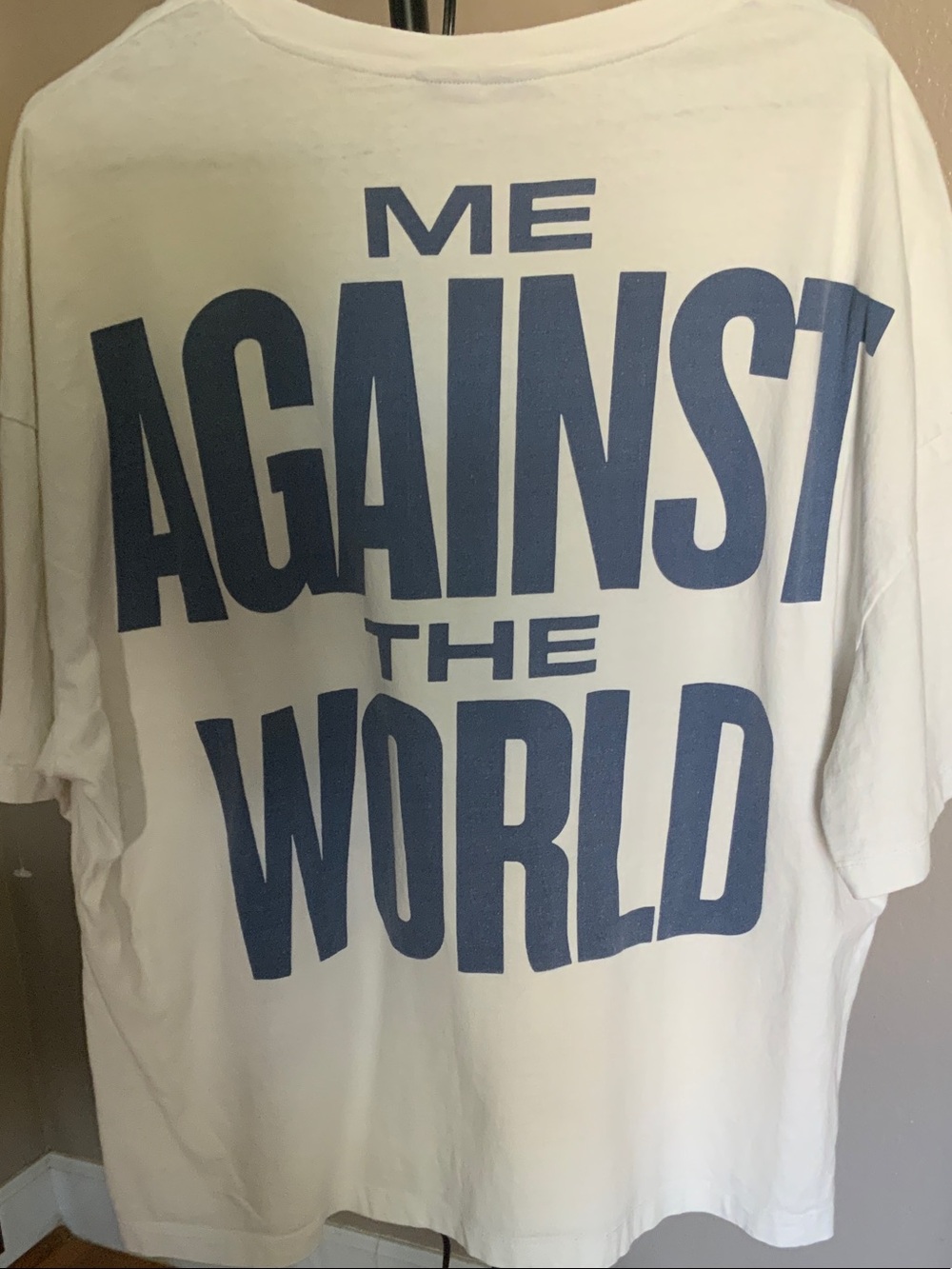 White Short-Sleeve Graphic Tee with Navy Tupac Portrait - Picture 4 of 7